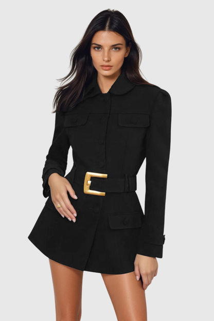 Gilesa Belted Mini Blazer Dress - Black