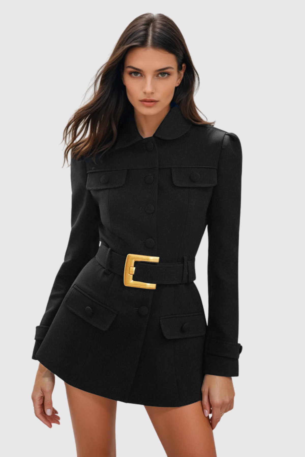 Gilesa Belted Mini Blazer Dress - Black
