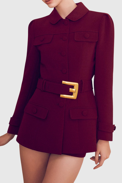Gilesa Belted Mini Blazer Dress - Wine