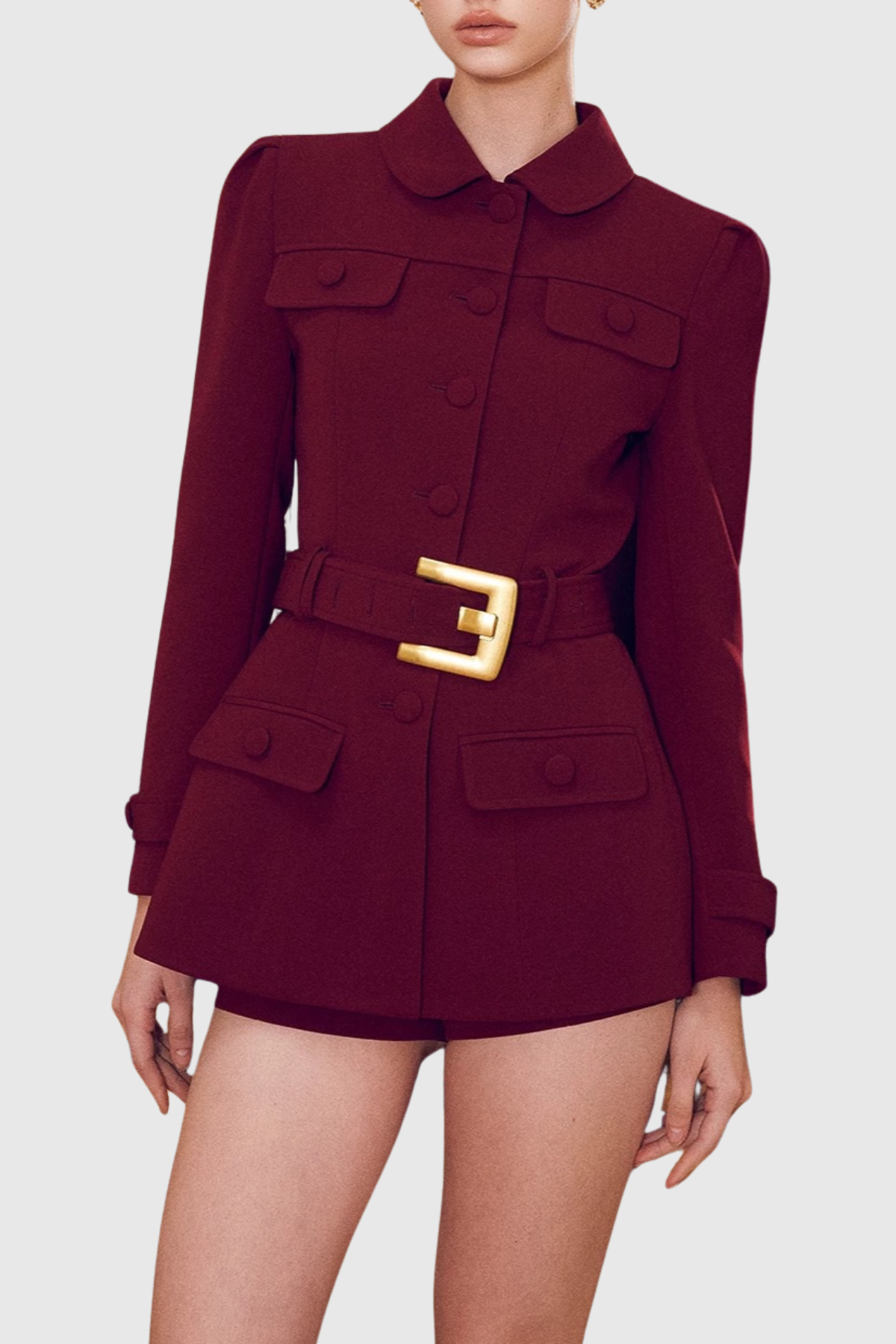 Gilesa Belted Mini Blazer Dress - Wine