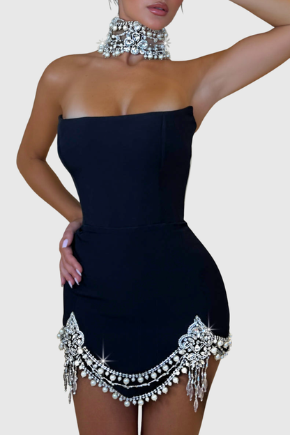 Ginaya Crystal Embellished Strapless Mini Bandage Dress
