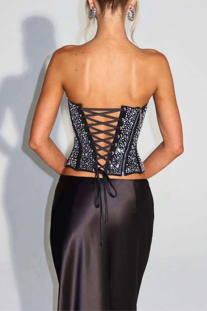 Ginebria Crystal Corset Top - Black