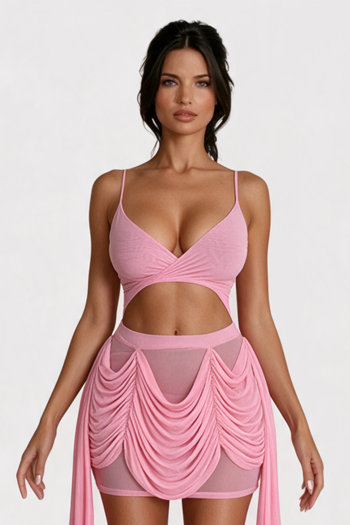Ginevra Mesh Draped Mini Dress