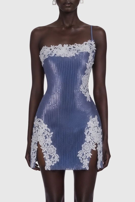 Ginnya Lace Trim Sequin Mini Dress
