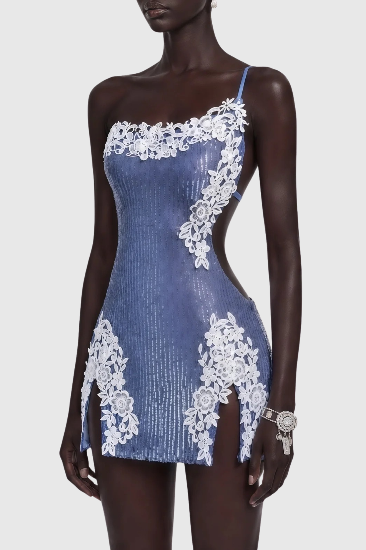 Ginnya Lace Trim Sequin Mini Dress