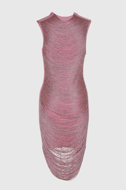 Gioia Sleeveless Fringe Midi Bandage Dress - Pink