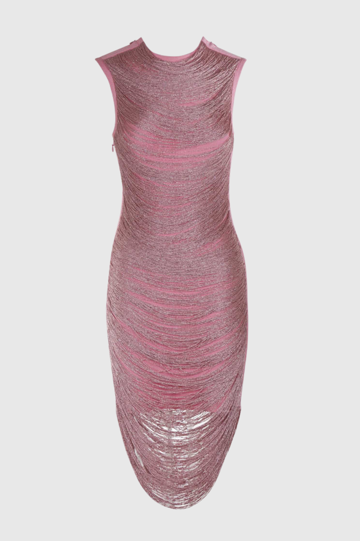 Gioia Sleeveless Fringe Midi Bandage Dress - Pink