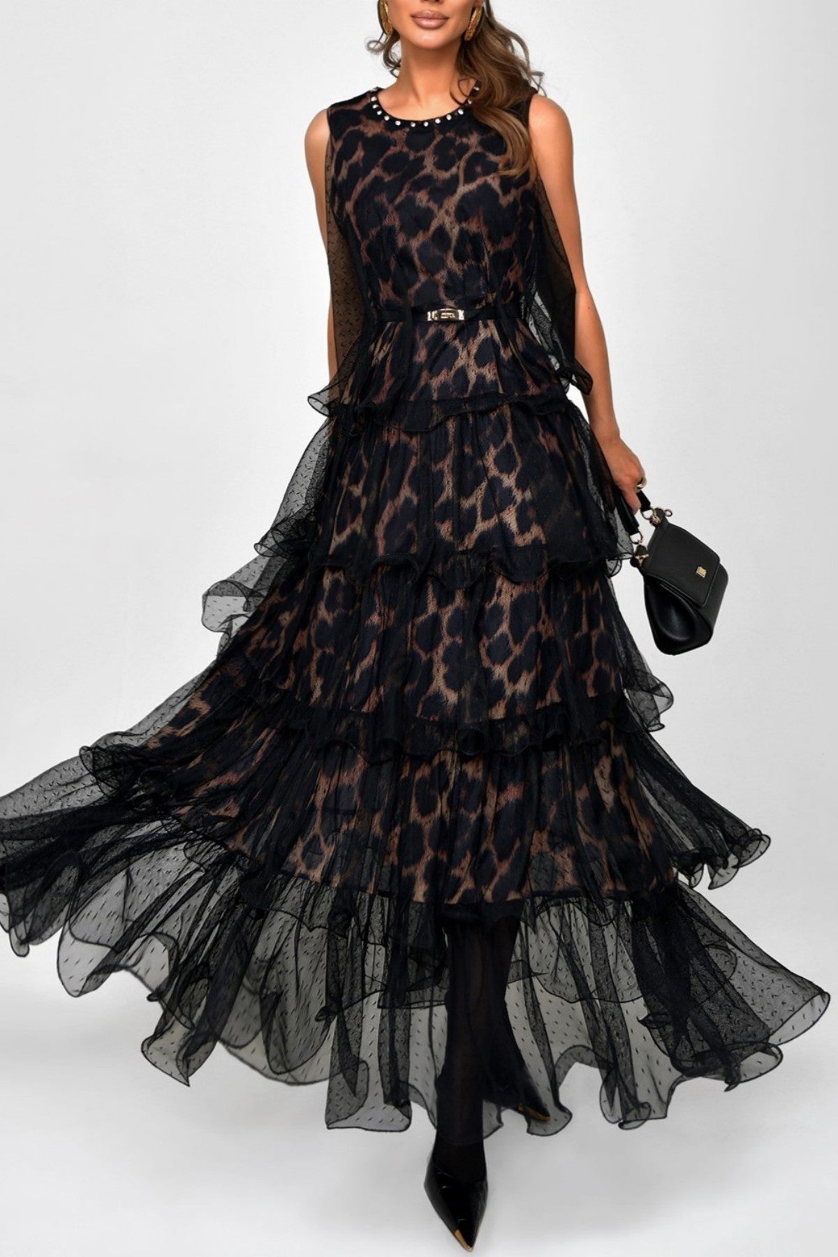 Gitana Leopard Belted Sleeveless Maxi Dress