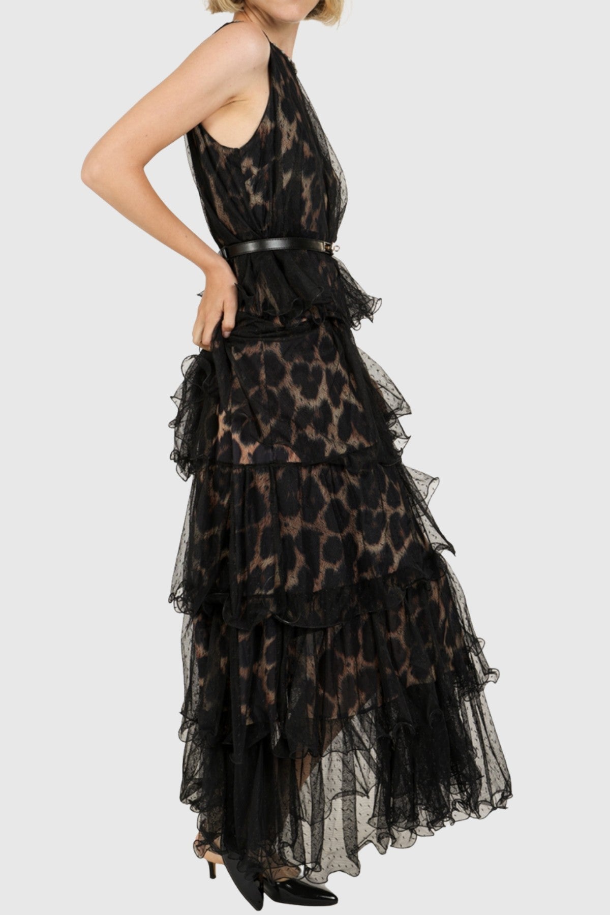 Gitana Leopard Belted Sleeveless Maxi Dress