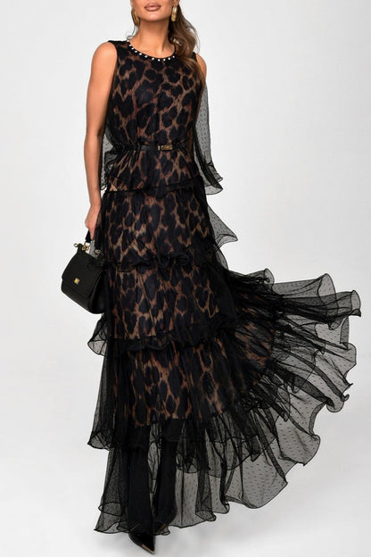 Gitana Leopard Belted Sleeveless Maxi Dress