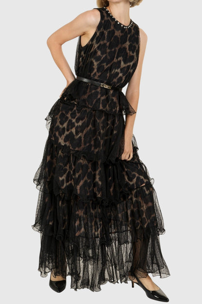 Gitana Leopard Belted Sleeveless Maxi Dress