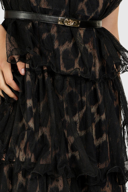 Gitana Leopard Belted Sleeveless Maxi Dress