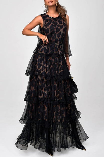 Gitana Leopard Belted Sleeveless Maxi Dress