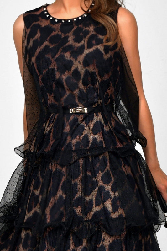 Gitana Leopard Belted Sleeveless Maxi Dress