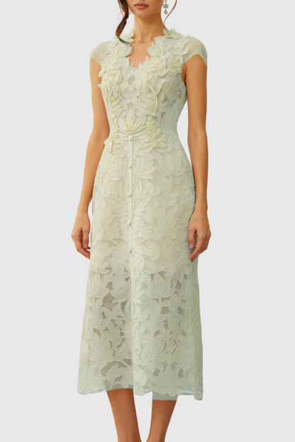 Glinda Floral Appliqué Midi Dress - Green