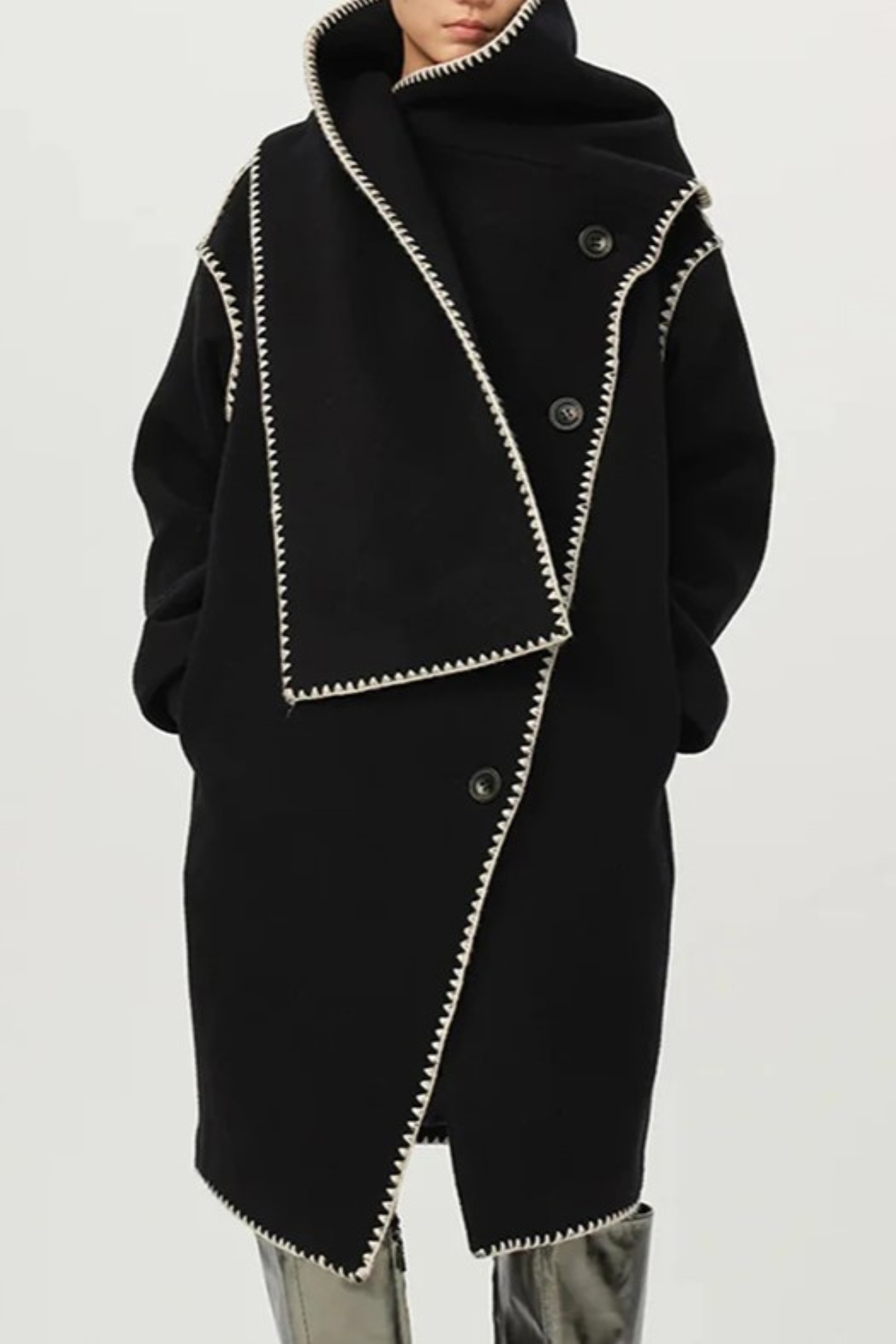 Goka Edge-Stitch Scarf Coat