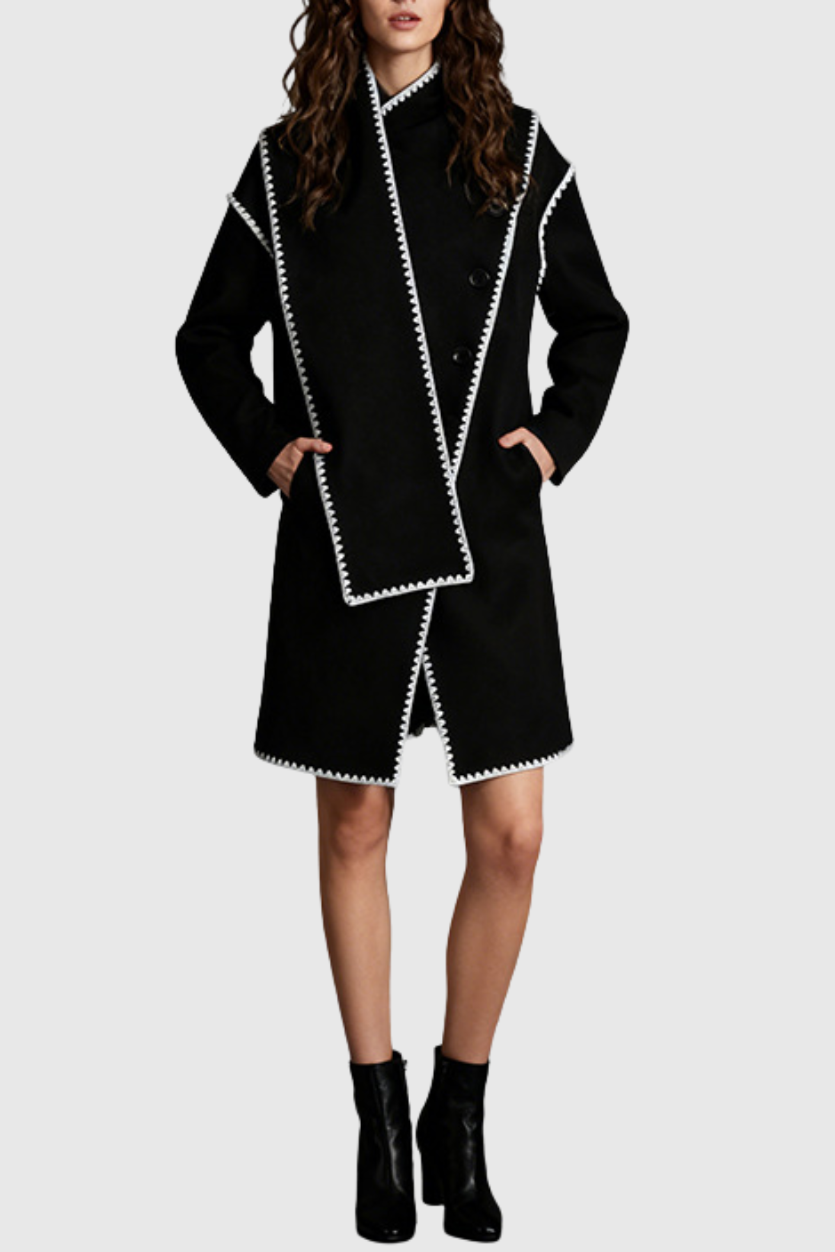 Goka Edge-Stitch Scarf Coat