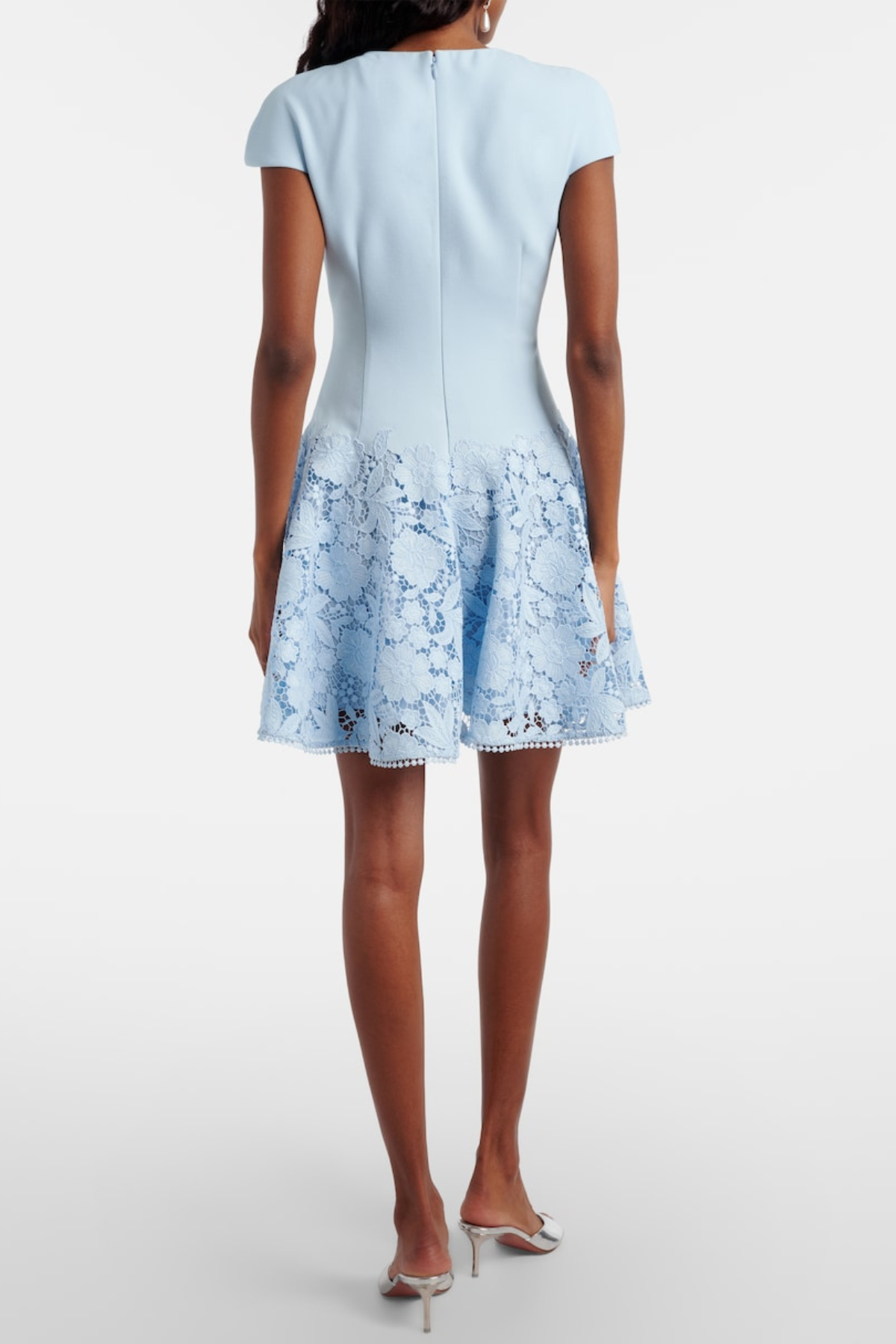Golnar Crystal Trim Floral Lace Mini Dress