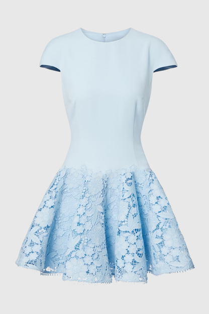 Golnar Crystal Trim Floral Lace Mini Dress