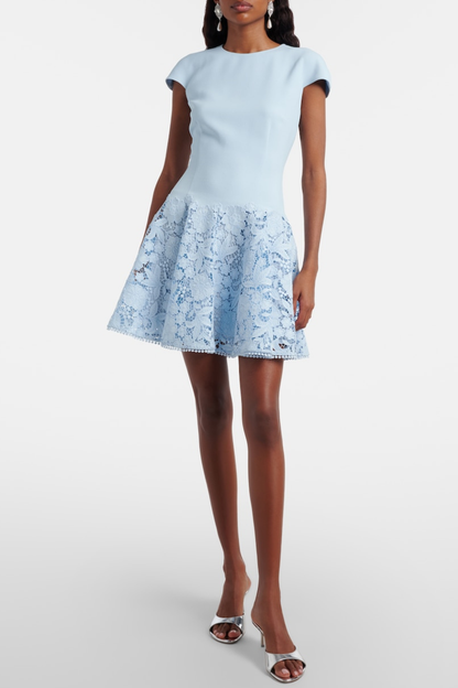 Golnar Crystal Trim Floral Lace Mini Dress