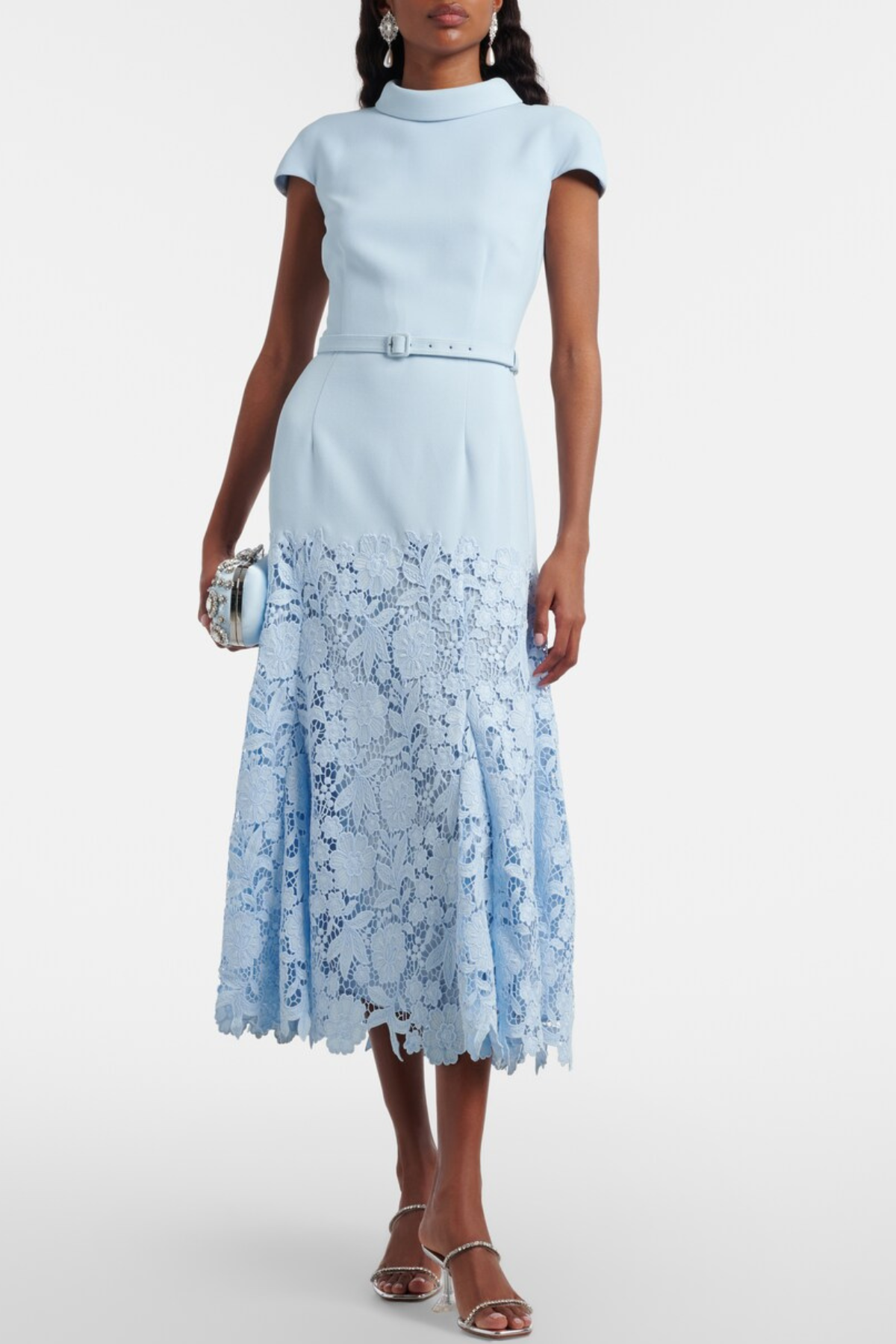 Golnar Floral Lace Belted Midi Dress