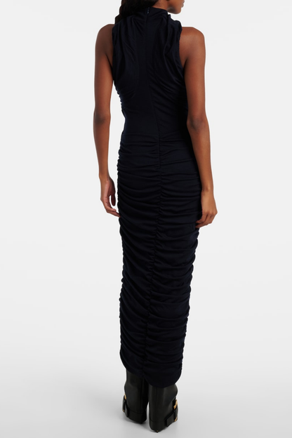 Gosame Sleeveless Ruched Midi Dress - Black
