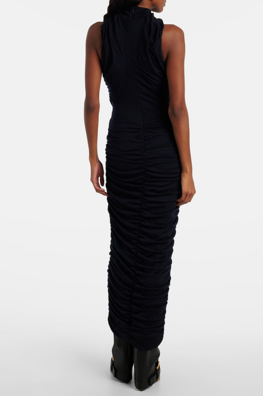 Gosame Sleeveless Ruched Midi Dress - Black