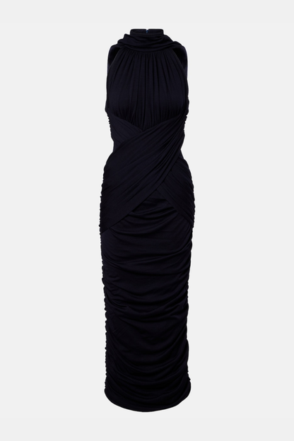 Gosame Sleeveless Ruched Midi Dress - Black