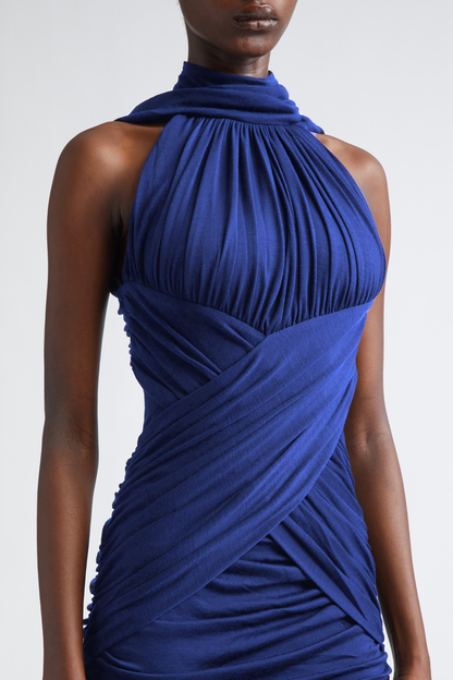 Gosame Sleeveless Ruched Midi Dress - Blue