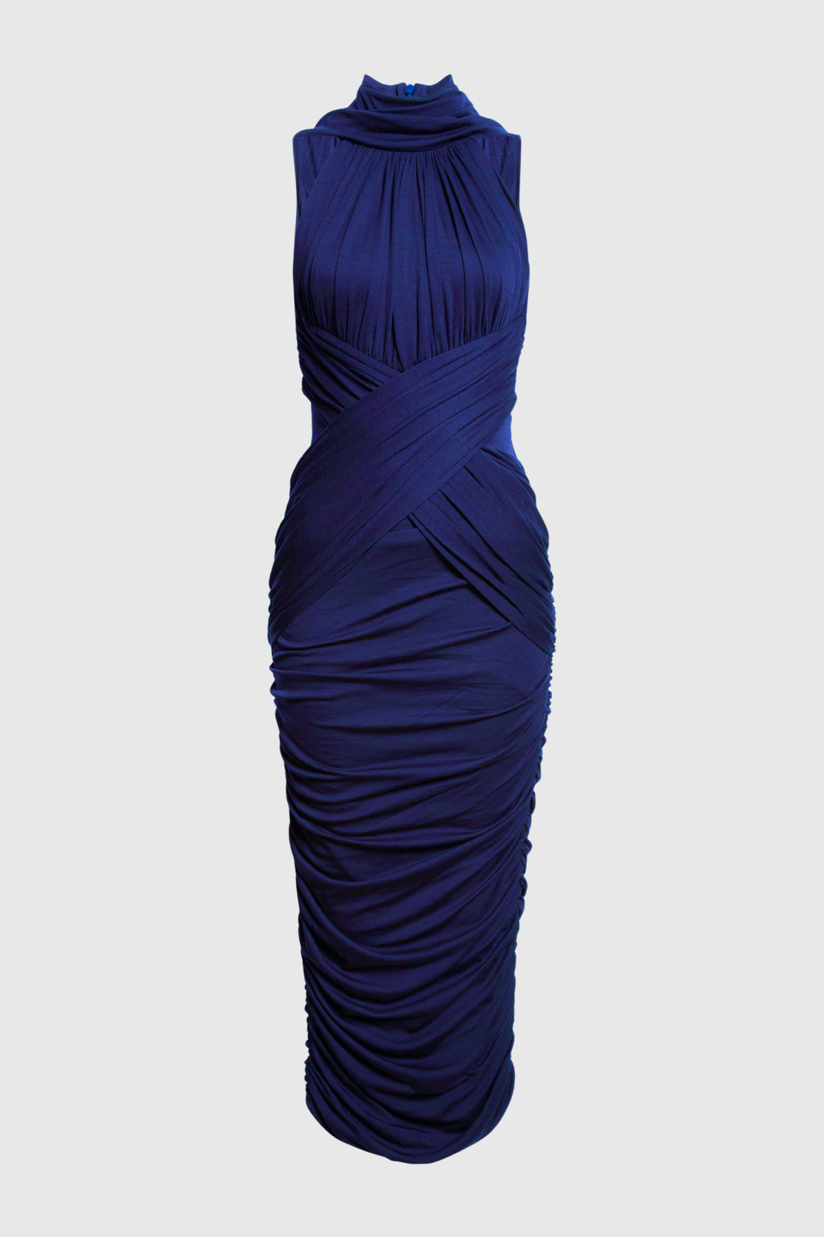 Gosame Sleeveless Ruched Midi Dress - Blue