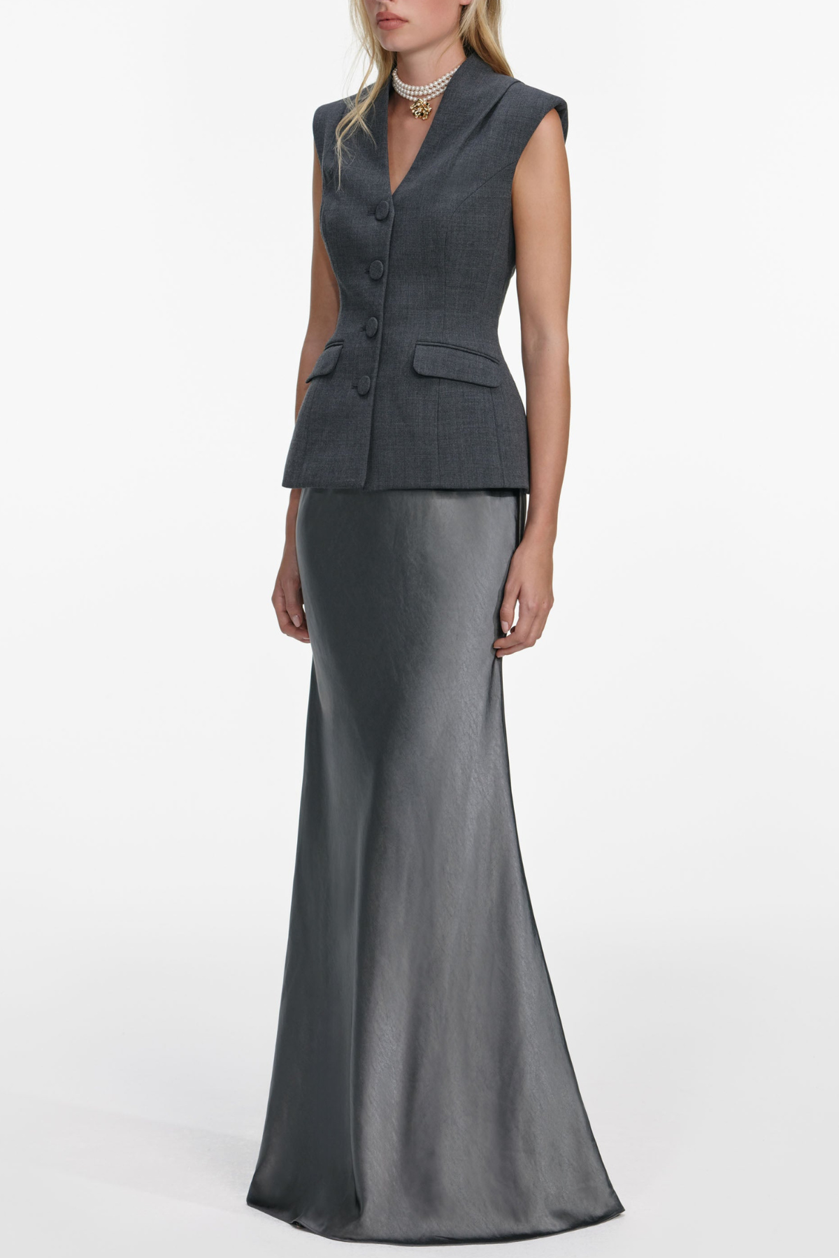 Gradya Vest & Satin Maxi Skirt Set