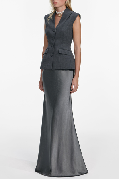 Gradya Vest & Satin Maxi Skirt Set