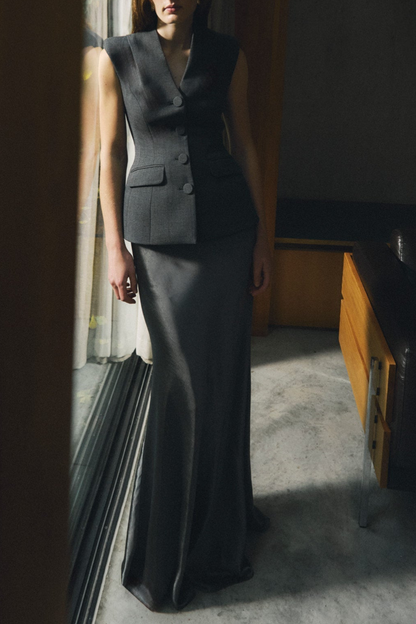 Gradya Vest & Satin Maxi Skirt Set