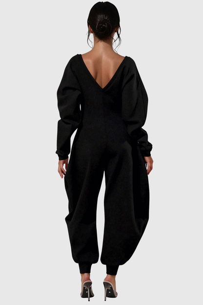 Granvia V-neck Curve Jumpsuit - Black