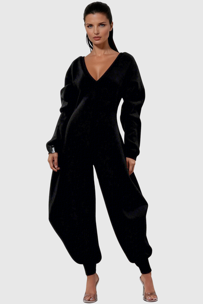 Granvia V-neck Curve Jumpsuit - Black