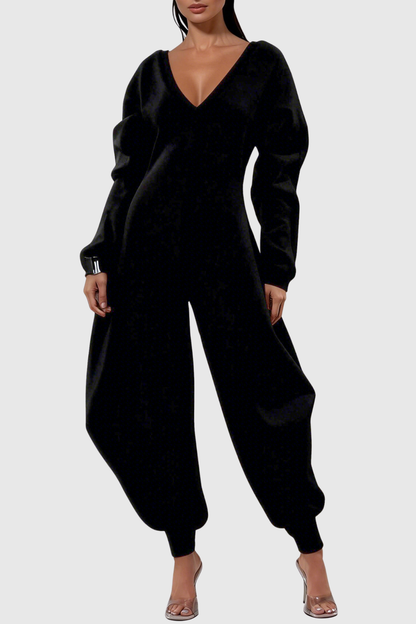 Granvia V-neck Curve Jumpsuit - Black