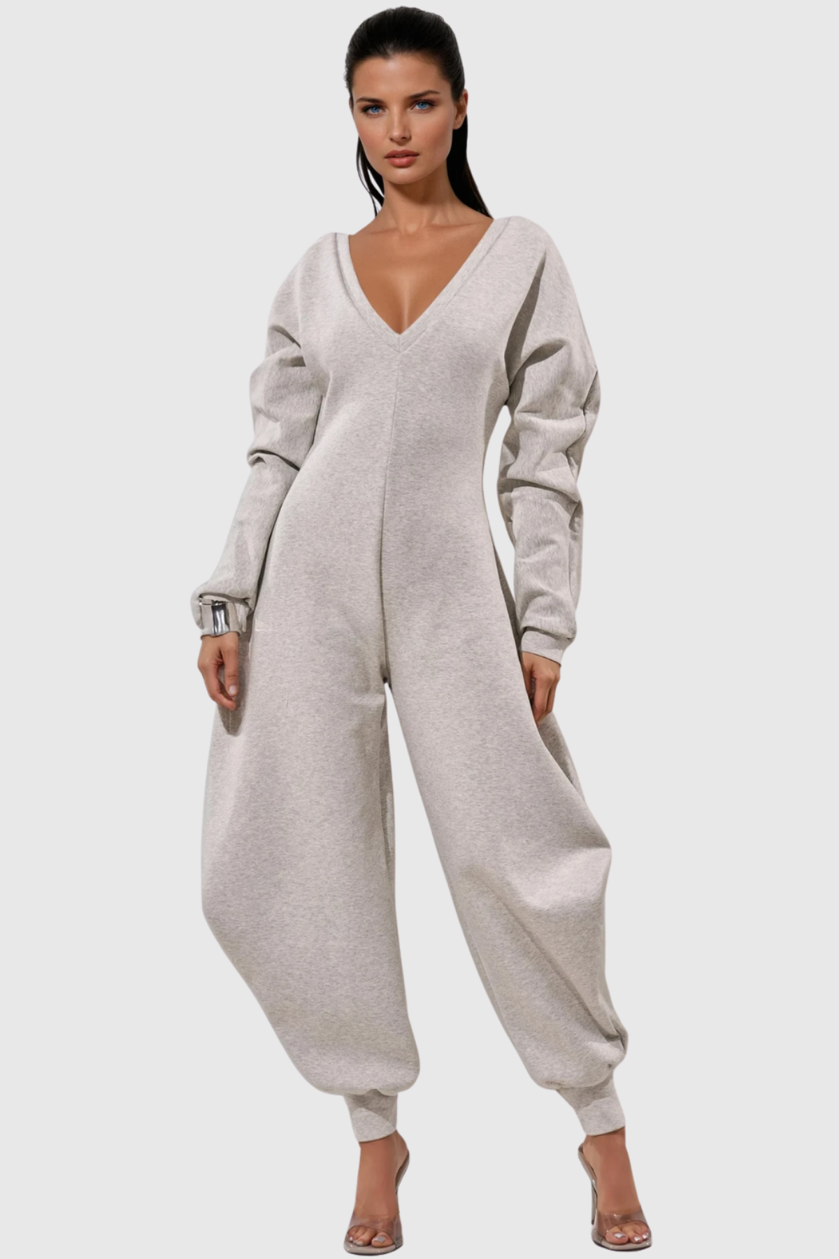 Granvia V-neck Curve Jumpsuit - Grey