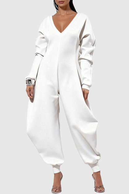 Granvia V-neck Curve Jumpsuit - White