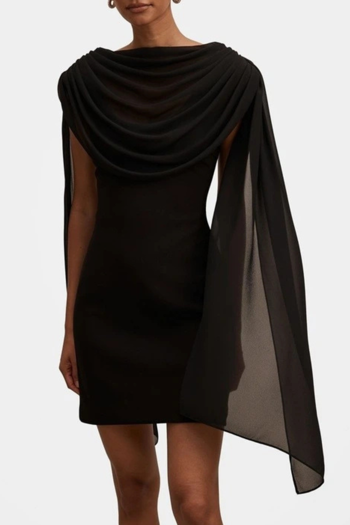 Grayse Shawl Draped Mini Dress - Black