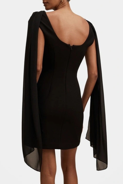 Grayse Shawl Draped Mini Dress - Black