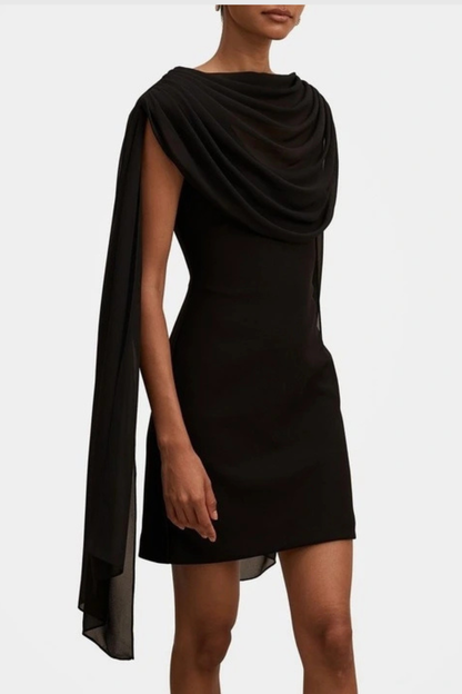 Grayse Shawl Draped Mini Dress - Black