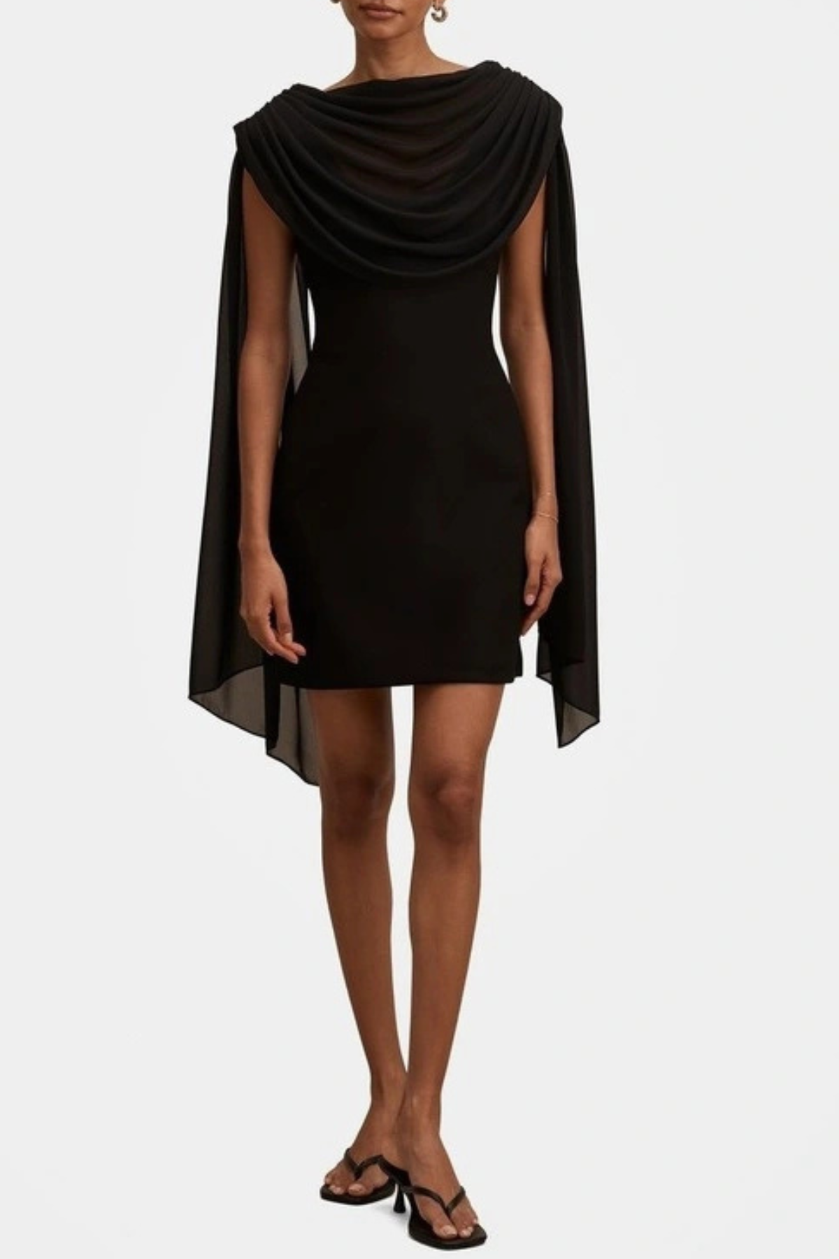 Grayse Shawl Draped Mini Dress - Black