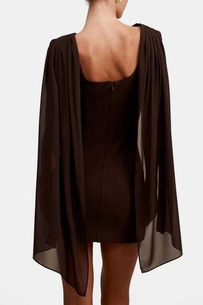 Grayse Shawl Draped Mini Dress - Brown