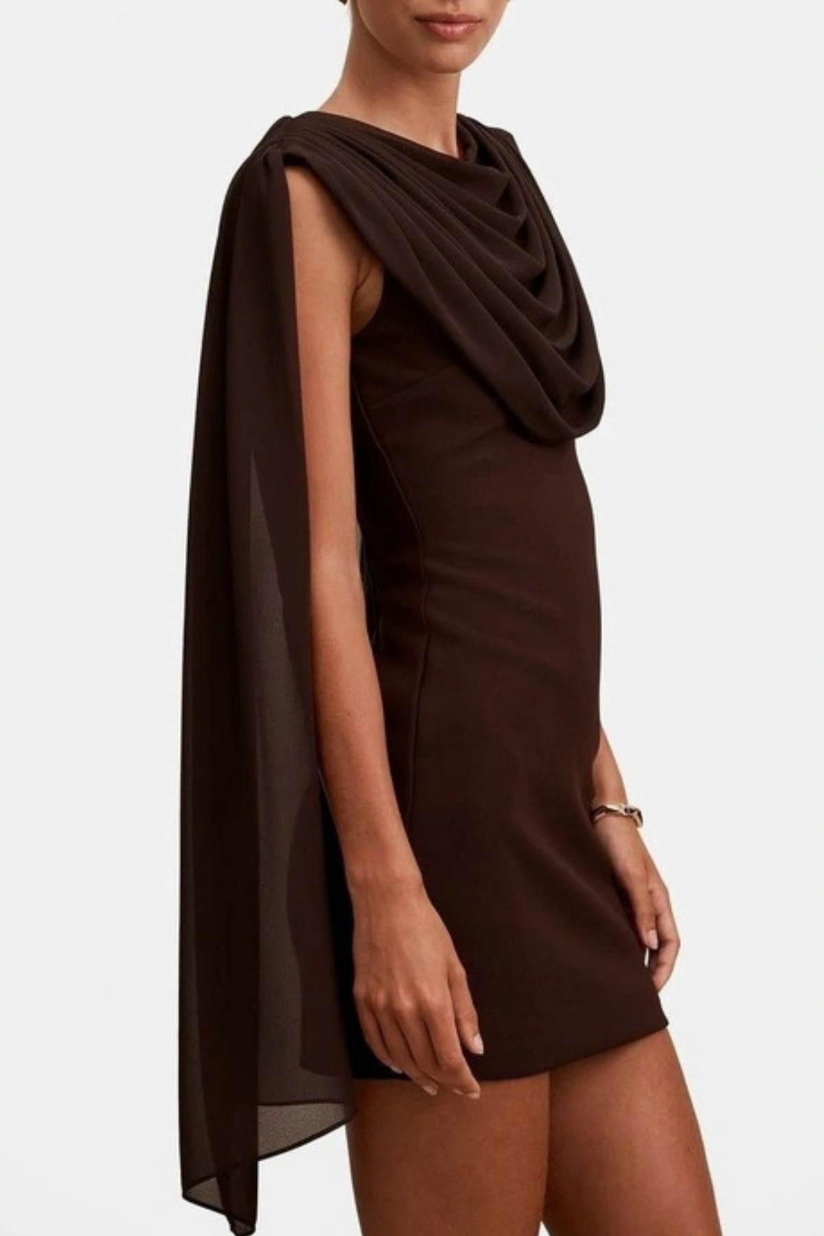 Grayse Shawl Draped Mini Dress - Brown
