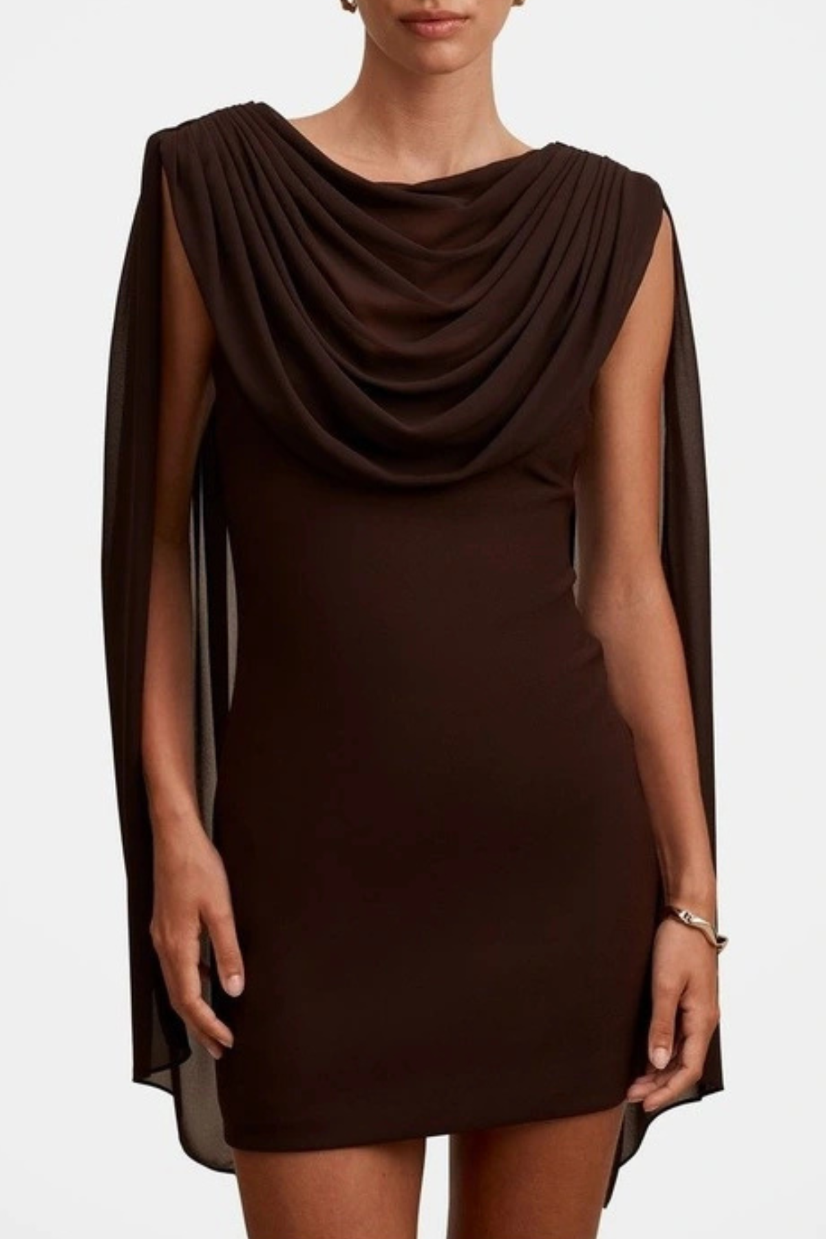 Grayse Shawl Draped Mini Dress - Brown