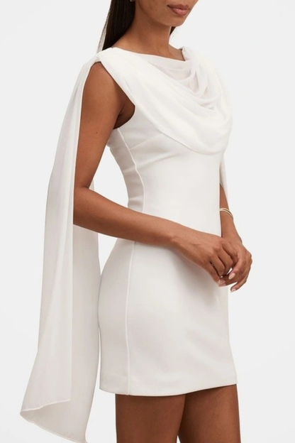 Grayse Shawl Draped Mini Dress - White