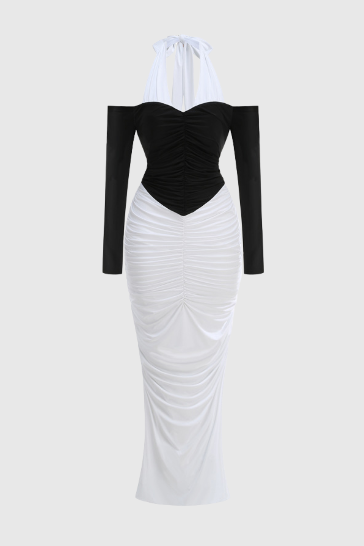 Grazyna Halter Contrast Ruched Maxi Dress