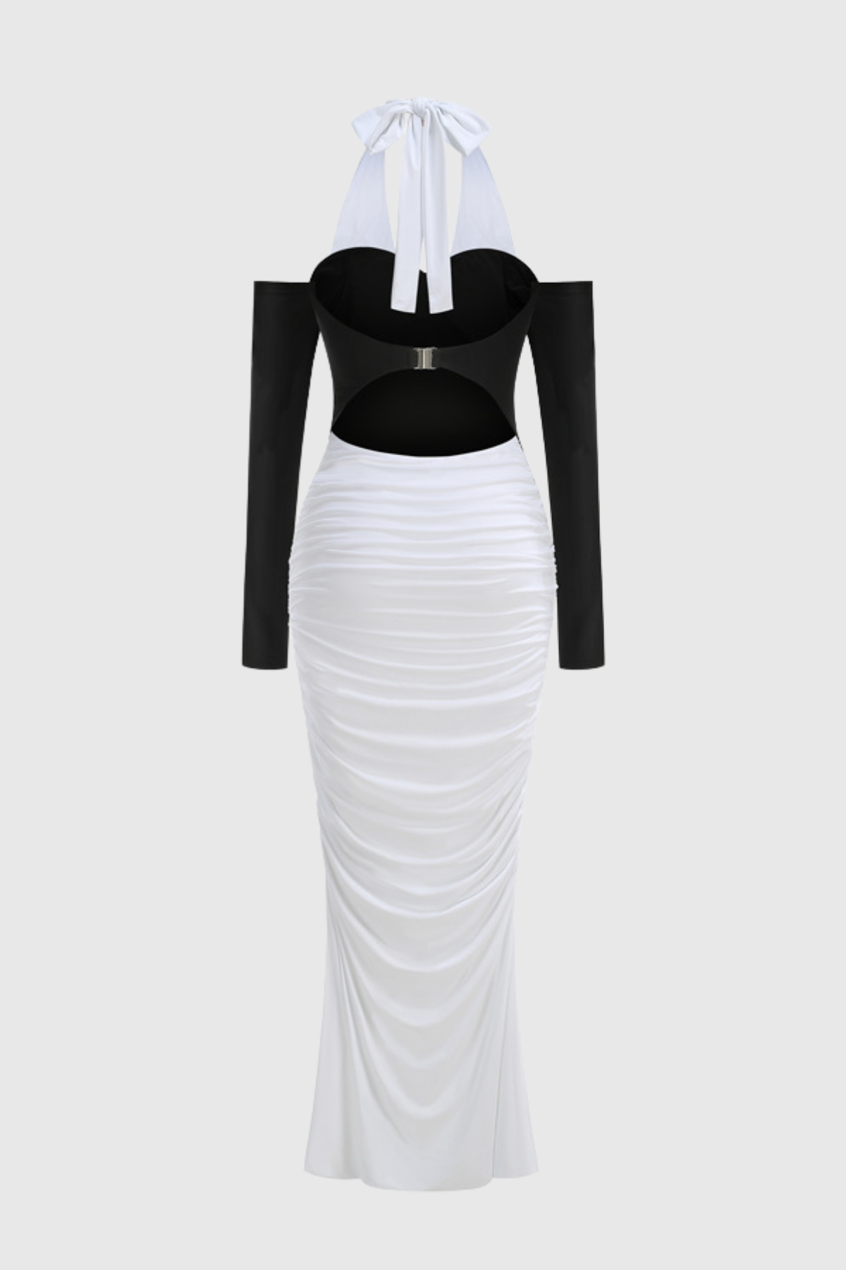 Grazyna Halter Contrast Ruched Maxi Dress