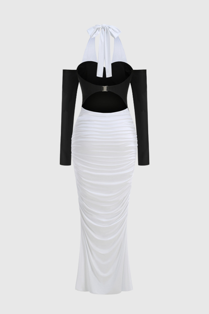 Grazyna Halter Contrast Ruched Maxi Dress