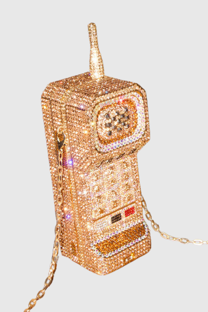 Griffin Phone Rhinestone Clutch - Gold